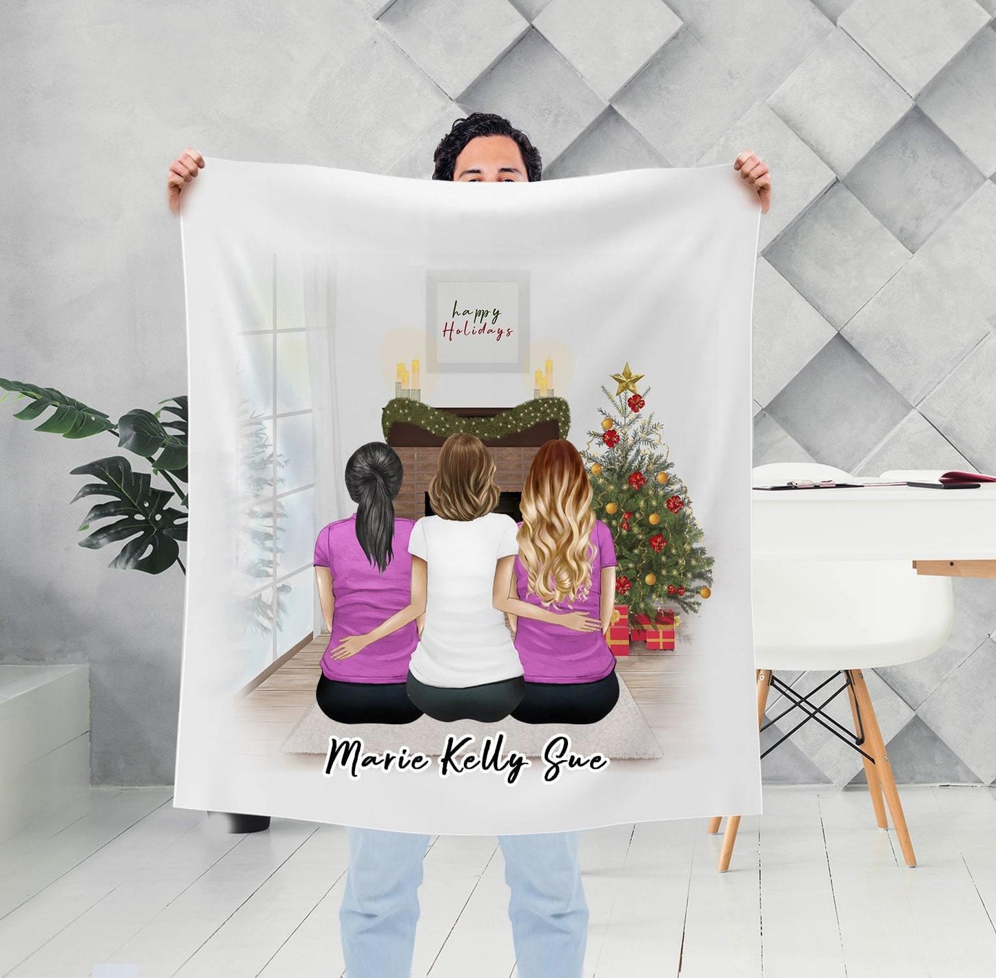 Christmas Scene Personalized Sister Best Friend Blanket