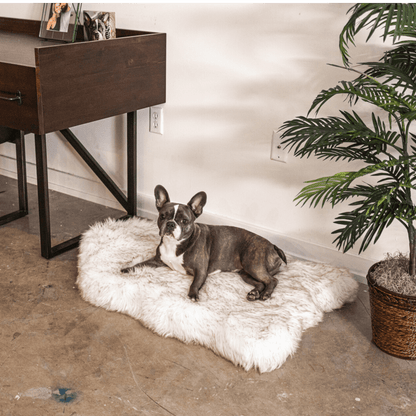 PupRug™ Faux Fur Orthopedic Dog Bed - Curve White with Brown Accents
