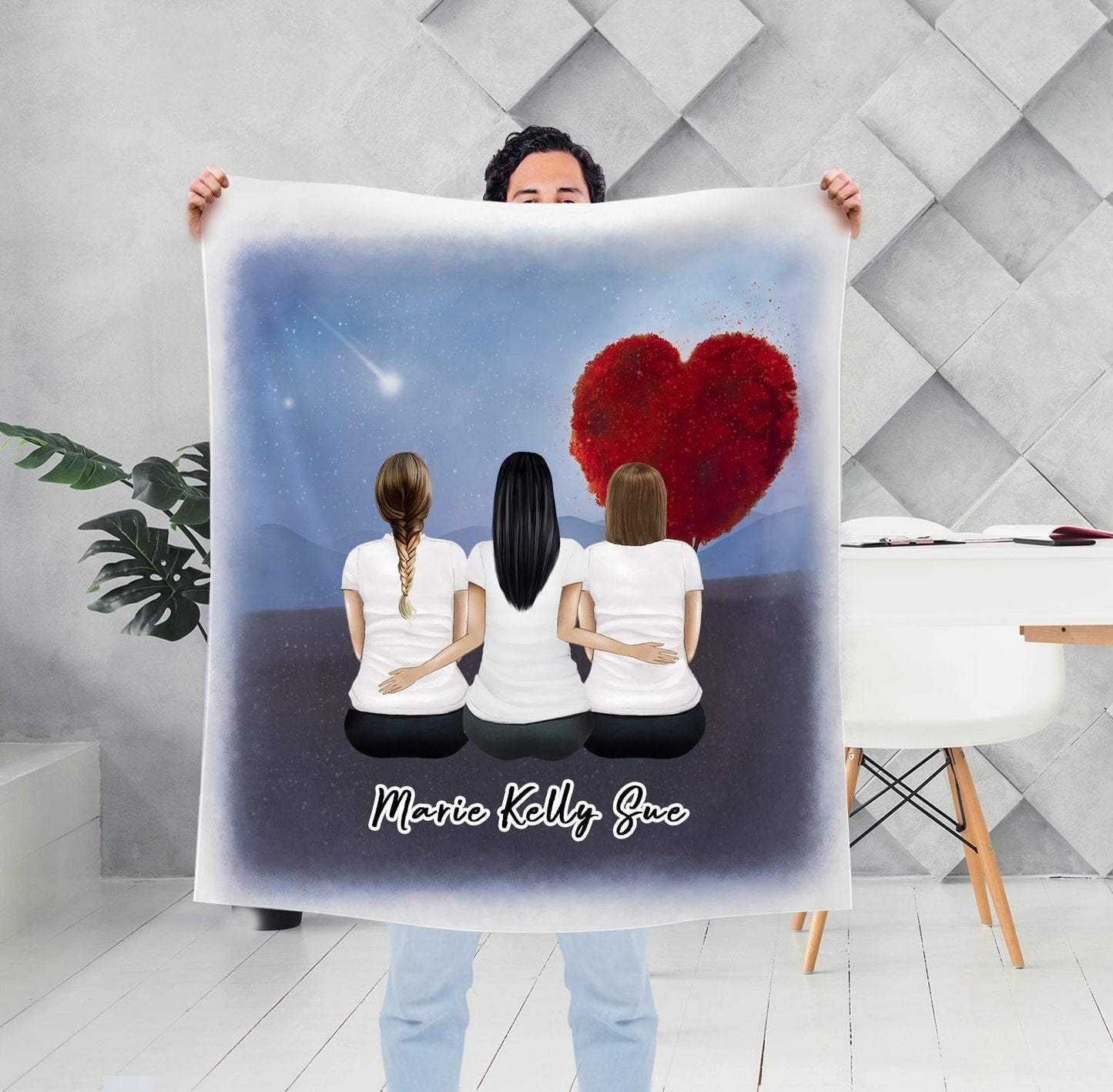 Love Heart Tree Personalized Best Friend Sister Blanket